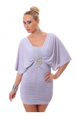 Mini abito con motivo strass anteriore. Grigio Mini abito con motivo strass anteriore. Grigio