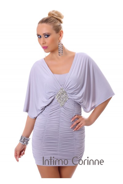 Mini abito con motivo strass anteriore. Grigio Mini abito con motivo strass anteriore. Grigio