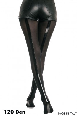 Collant nero con striscia posteriore nera lucida. Collant nero con striscia posteriore nera lucida.