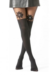 Collant nero con fiore. Collant nero con fiore.