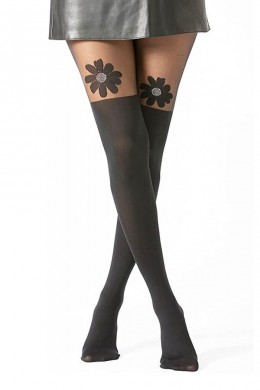 Collant nero con fiore. Collant nero con fiore.