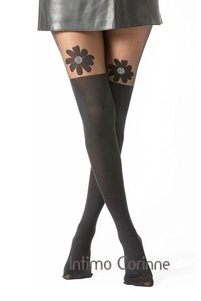 Collant nero con fiore. Collant nero con fiore.