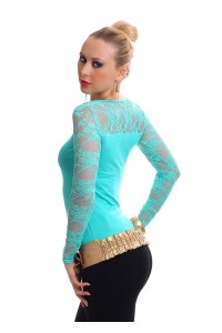 Shirt con maniche in pizzo. Menta Shirt con maniche in pizzo. Menta