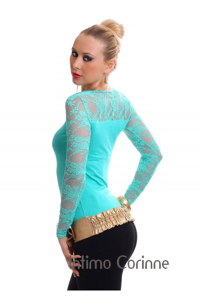Shirt con maniche in pizzo. Menta Shirt con maniche in pizzo. Menta