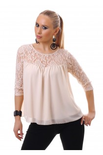 Blusa con inserti in pizzo. Beige Blusa con inserti in pizzo. Beige