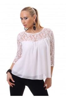 Blusa con inserti in pizzo. Bianco Blusa con inserti in pizzo. Bianco