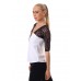 Maglia maniche 3/4 con pizzo. Bianco/nero Maglia maniche 3/4 con pizzo. Bianco/nero