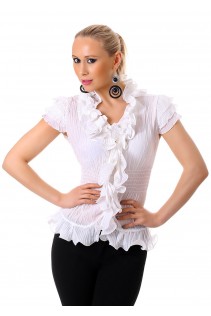 Camicetta con arricciature e volants. Bianco Camicetta con arricciature e volants. Bianco