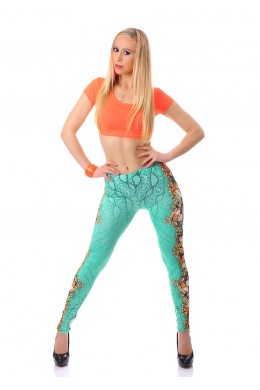 Leggings con stampa floreale. Verde acqua. Leggings con stampa floreale. Verde acqua.