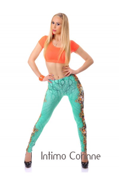 Leggings con stampa floreale. Verde acqua. Leggings con stampa floreale. Verde acqua.
