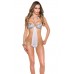 Monokini leopardato bianco con anelli dorati e drappeggio. Monokini leopardato bianco con anelli dorati e drappeggio.