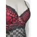Chemise in tulle ricamato con borchie e volants. Nero-rosso Chemise in tulle ricamato con borchie e volants. Nero-rosso