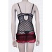 Chemise in tulle ricamato con borchie e volants. Nero-rosso Chemise in tulle ricamato con borchie e volants. Nero-rosso