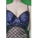 Chemise in tulle ricamato con borchie e volants. Nero-blu Chemise in tulle ricamato con borchie e volants. Nero-blu