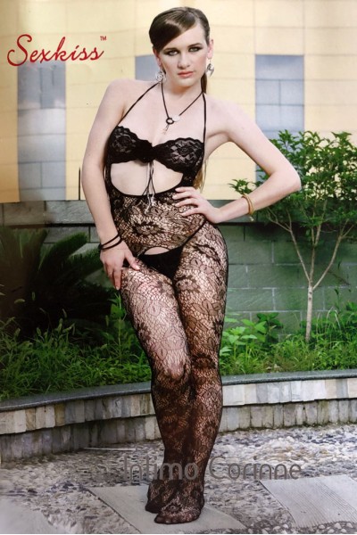 Bodystocking motivo floreale incluso perizoma nero.