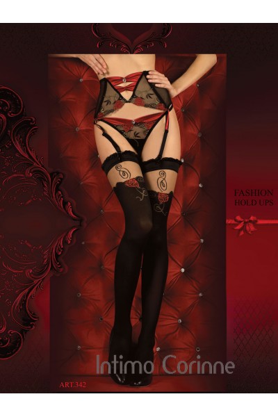 Ballerina: calze autoreggenti con disegno rosa. Art. 342