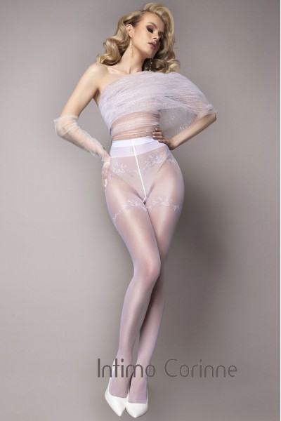 Collant bianco velato con ricami e lurex. Art. 580 Collant bianco velato con ricami e lurex. Art. 580