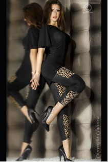 CHILIROSE: leggings neri con inserti leopardati. CHILIROSE: leggings neri con inserti leopardati.