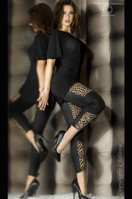 CHILIROSE: leggings neri con inserti leopardati. CHILIROSE: leggings neri con inserti leopardati.
