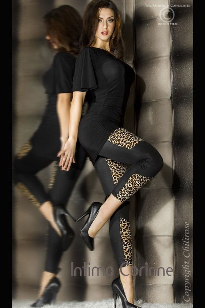 CHILIROSE: leggings neri con inserti leopardati. CHILIROSE: leggings neri con inserti leopardati.