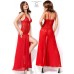 Abito lungo in pizzo e chiffon. Rosso Abito lungo in pizzo e chiffon. Rosso