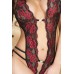 Body in pizzo nero/rosso con profonda apertura e strass. Body in pizzo nero/rosso con profonda apertura e strass.