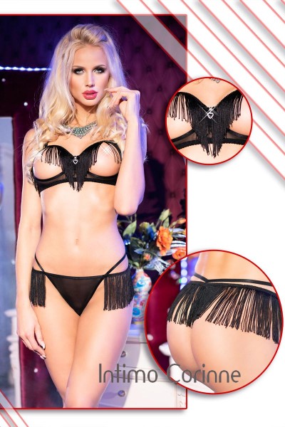 Intimo 2 pezzi senza coppe con frange e ciondolo. Intimo 2 pezzi senza coppe con frange e ciondolo.