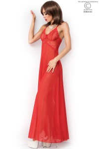 Abito in microrete con inserti in pizzo. Rosso Abito in microrete con inserti in pizzo. Rosso