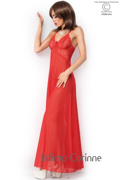 Abito in microrete con inserti in pizzo. Rosso Abito in microrete con inserti in pizzo. Rosso
