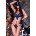 Body in pizzo nero/blu con guanti e benda. Body in pizzo nero/blu con guanti e benda.