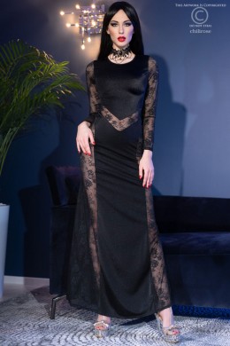 Abito lungo nero con inserti in pizzo. Abito lungo nero con inserti in pizzo.