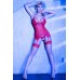 Guepiere in tulle e pizzo con tanga e calze. Rosso Guepiere in tulle e pizzo con tanga e calze. Rosso