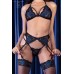 Completo intimo 4 pezzi in pizzo nero/blu con calze. Completo intimo 4 pezzi in pizzo nero/blu con calze.