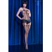 Bodystocking a rete con pantaloncini in tessuto semilucido. Bodystocking a rete con pantaloncini in tessuto semilucido.