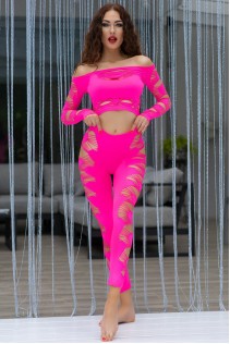 Top e leggings stringati con cuori. Fucsia Top e leggings stringati con cuori. Fucsia