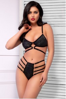 Intimo 2 pezzi in tessuto pitonato nero con cinghie regolabili. Intimo 2 pezzi in tessuto pitonato nero con cinghie regolabili.