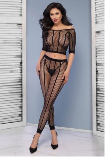 Top e leggings a rete con righe verticali. Top e leggings a rete con righe verticali.