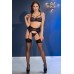 Set intimo 4 pezzi in pizzo e tulle con ricami rosa e calze. Set intimo 4 pezzi in pizzo e tulle con ricami rosa e calze.