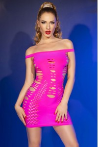 Mini abito aderente con asole ed intagli. Fucsia Mini abito aderente con asole ed intagli. Fucsia