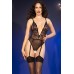 Body nero in tulle con ricami, reggicalze e calze. Body nero in tulle con ricami, reggicalze e calze.