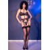 Intimo 4 pezzi con ricami floreali e calze. Nero Intimo 4 pezzi con ricami floreali e calze. Nero