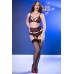 Completo intimo 4 pezzi in pizzo con calze. Nero