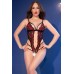 Body in pizzo nero-rosso con fianchetti regolabili. Body in pizzo nero-rosso con fianchetti regolabili.