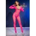 Catsuit a rete sottile a maniche lunghe. Rosa