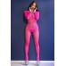 Catsuit a rete sottile a maniche lunghe. Rosa