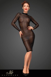 Abito aderente in tulle con righe verticali. Abito aderente in tulle con righe verticali.
