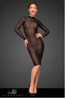 Abito aderente in tulle con righe verticali. Abito aderente in tulle con righe verticali.