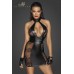 Abito corto in tulle e tessuto Powerwetlook con fascia stringata. Abito corto in tulle e tessuto Powerwetlook con fascia stringata.