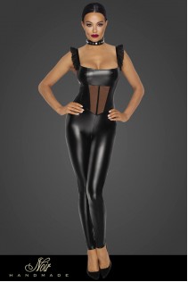 Tuta in tessuto Powerwetlook con inserto in tulle. Tuta in tessuto Powerwetlook con inserto in tulle.