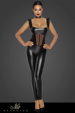 Tuta in tessuto Powerwetlook con inserto in tulle. Tuta in tessuto Powerwetlook con inserto in tulle.